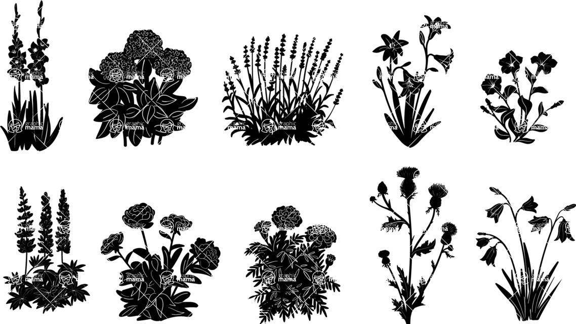 Vector silhouettes - Flower Garden Silhouettes Vector Set
